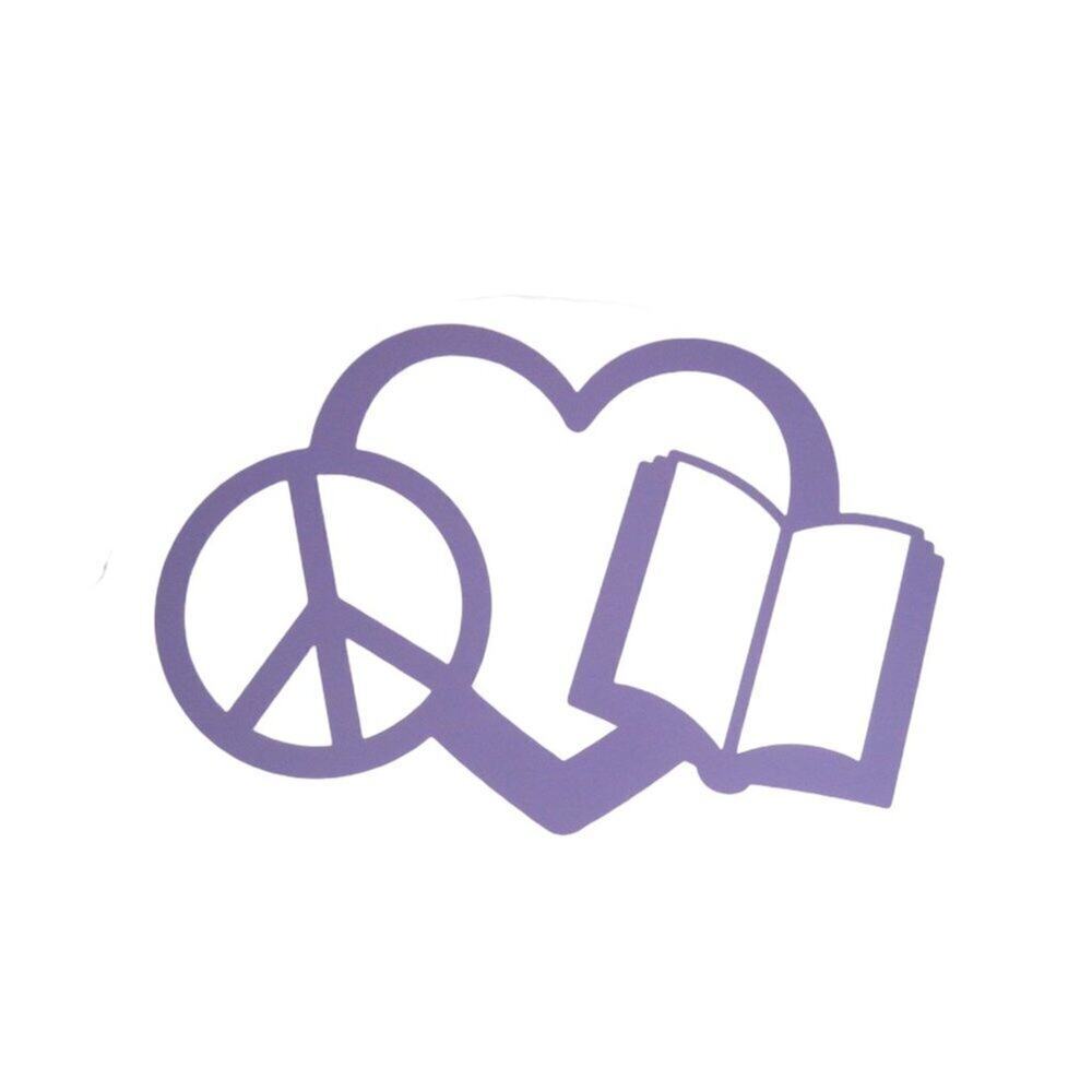 Handmade Custom Heart, Peace And Books Light Purple Decal Stickers 4" x 4"